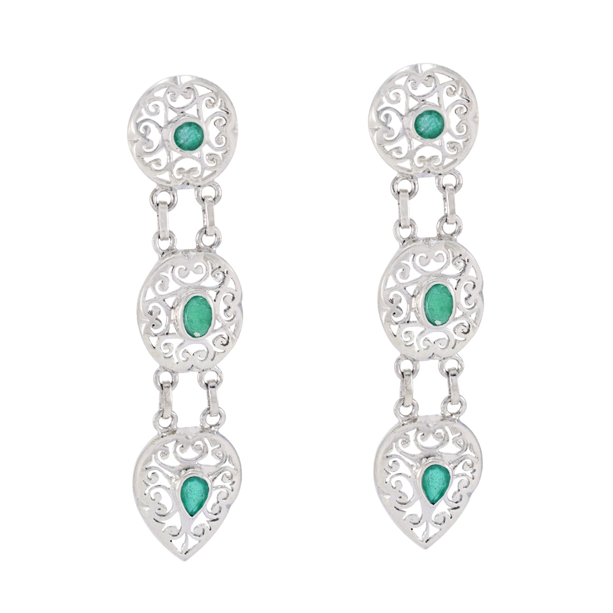Gabriela Green Edgy Trilogy Stud Earring Indian Emerald Green Stud