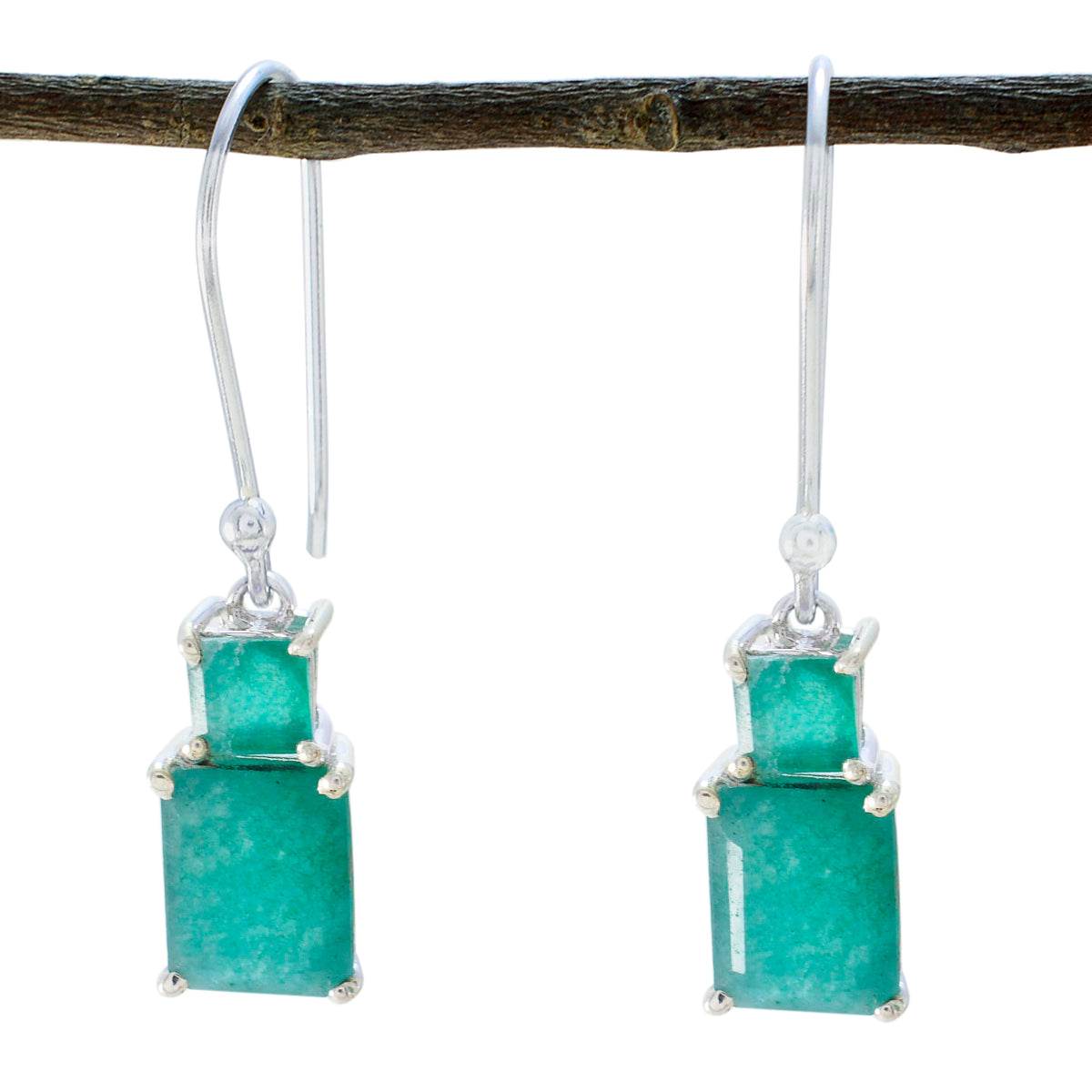 Sara Green Whisper thin Toi et Moi Dangle Earring Indian Emerald Green Dangle