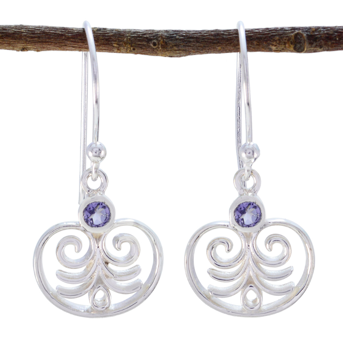 Autumn Blue Delicate Solitaire Dangle Earring Iolite Blue Dangle