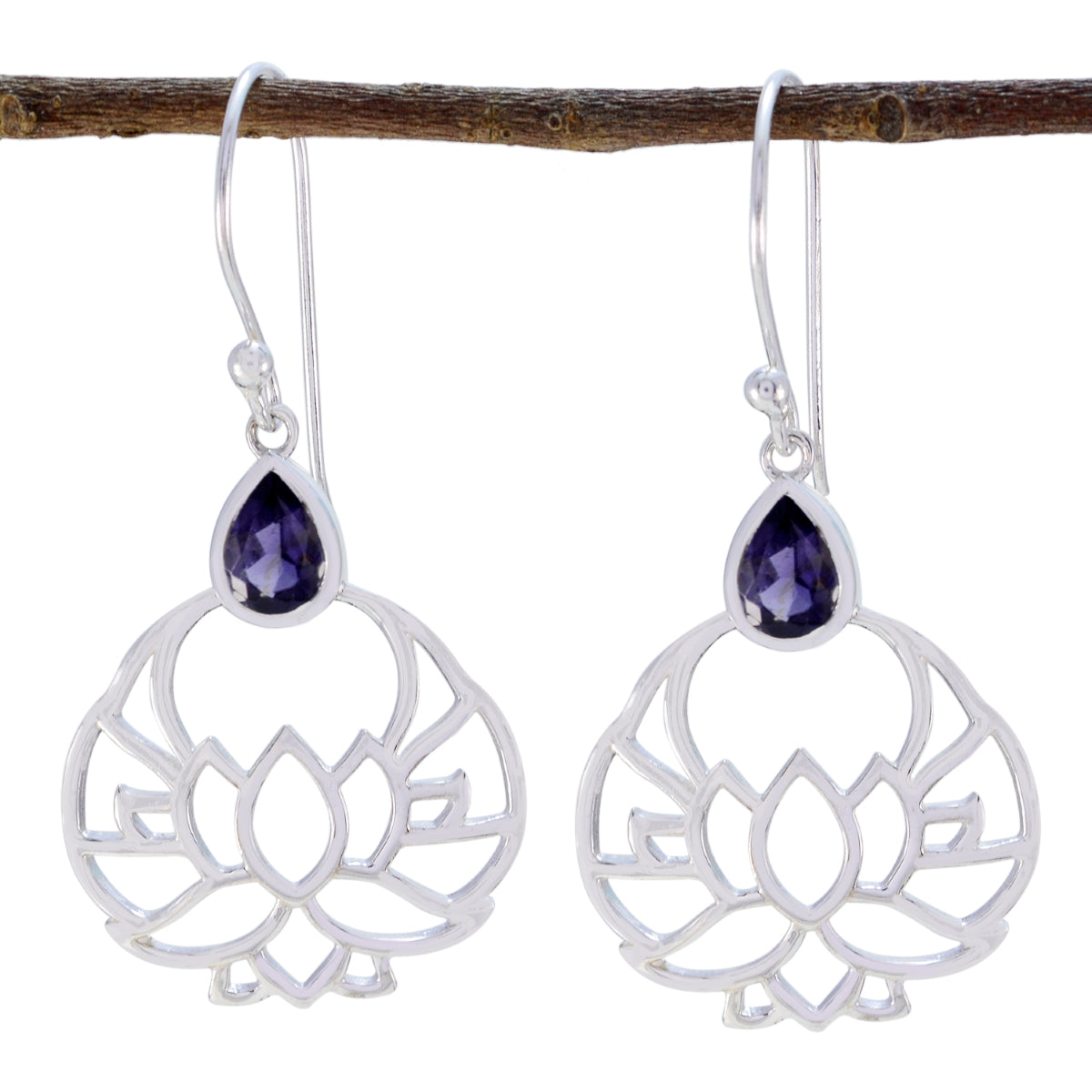 Harper Blue Featherlight Solitaire Dangle Earring Iolite Blue Dangle