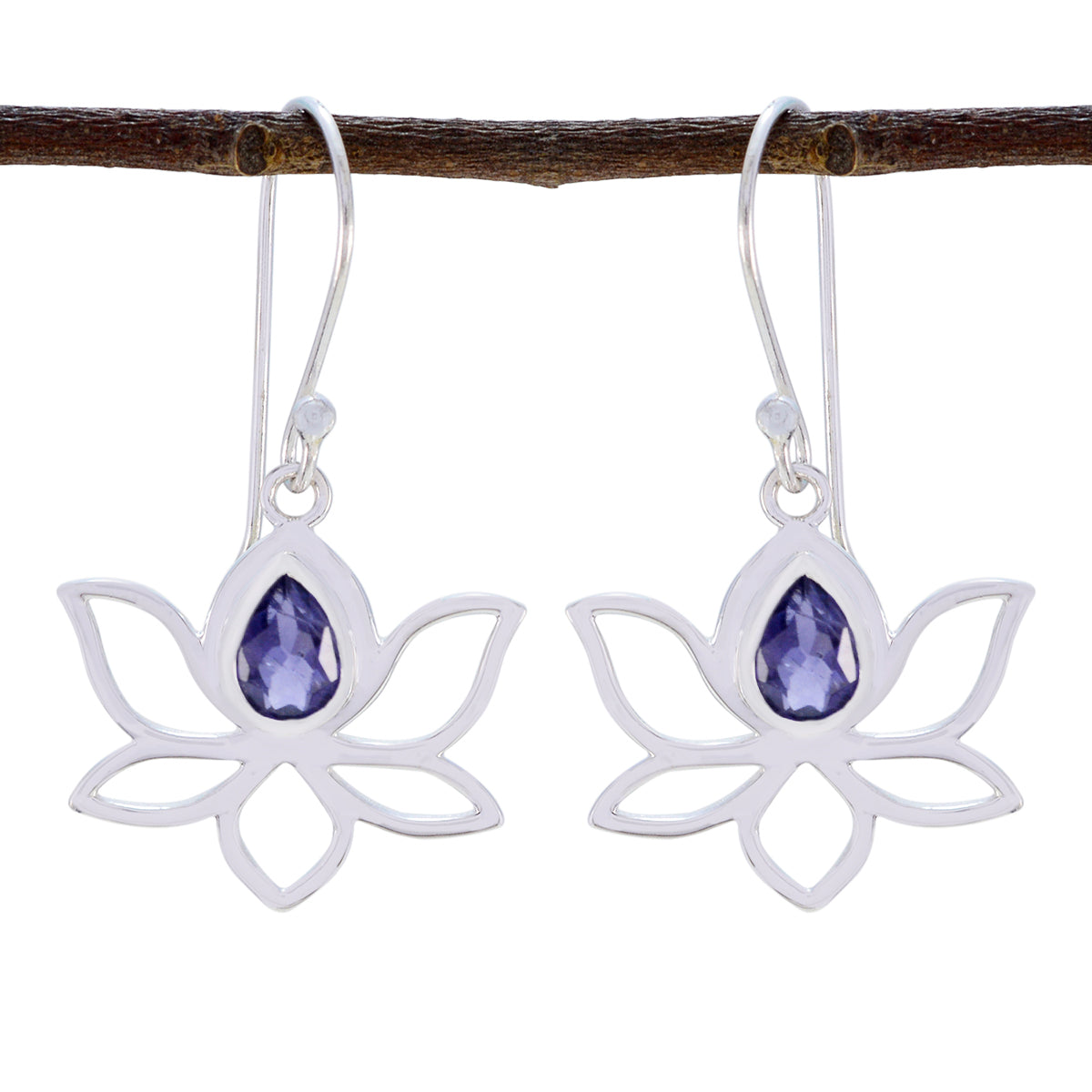 Inès Blue Dainty Solitaire Dangle Earring Iolite Blue Dangle