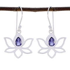 Inès Blue Dainty Solitaire Dangle Earring Iolite Blue Dangle