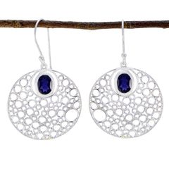 Bella Blue Edgy Solitaire Dangle Earring Iolite Blue Dangle