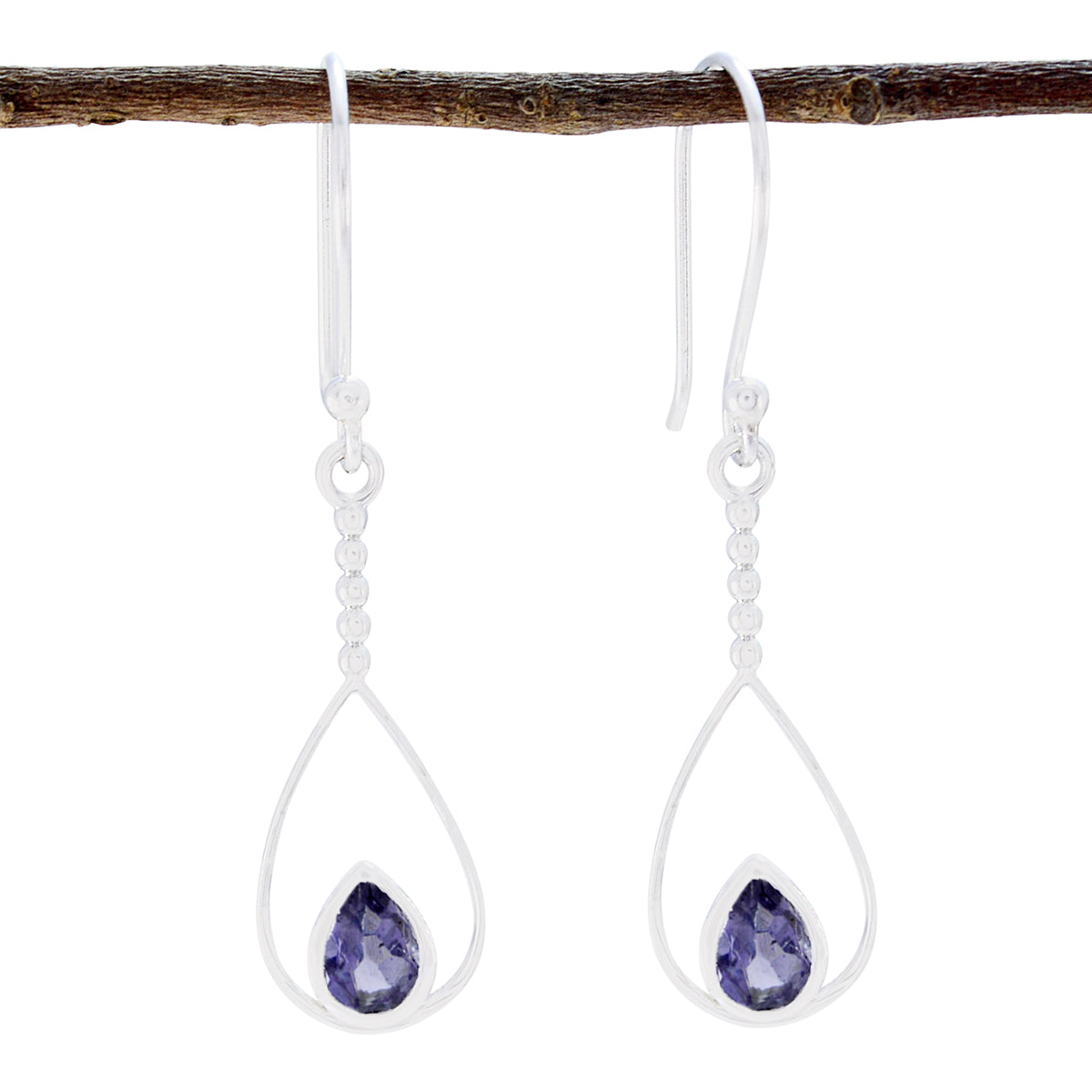 Camila Blue Delicate Solitaire Dangle Earring Iolite Blue Dangle