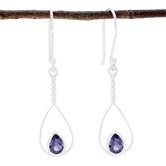 Camila Blue Delicate Solitaire Dangle Earring Iolite Blue Dangle