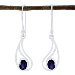 Claire Blue Elegant Solitaire Dangle Earring Iolite Blue Dangle