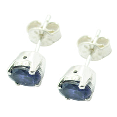Ella Blue Minimalist Solitaire Stud Earring Iolite Blue Stud