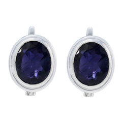 Isabella Blue Whisper thin Solitaire Stud Earring Iolite Blue Stud