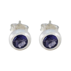 Elena Blue Delicate Solitaire Stud Earring Iolite Blue Stud