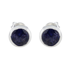 Victoria Blue Delicate Solitaire Stud Earring Iolite Blue Stud