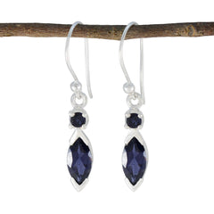 Maya Blue Whisper thin Toi et Moi Dangle Earring Iolite Blue Dangle