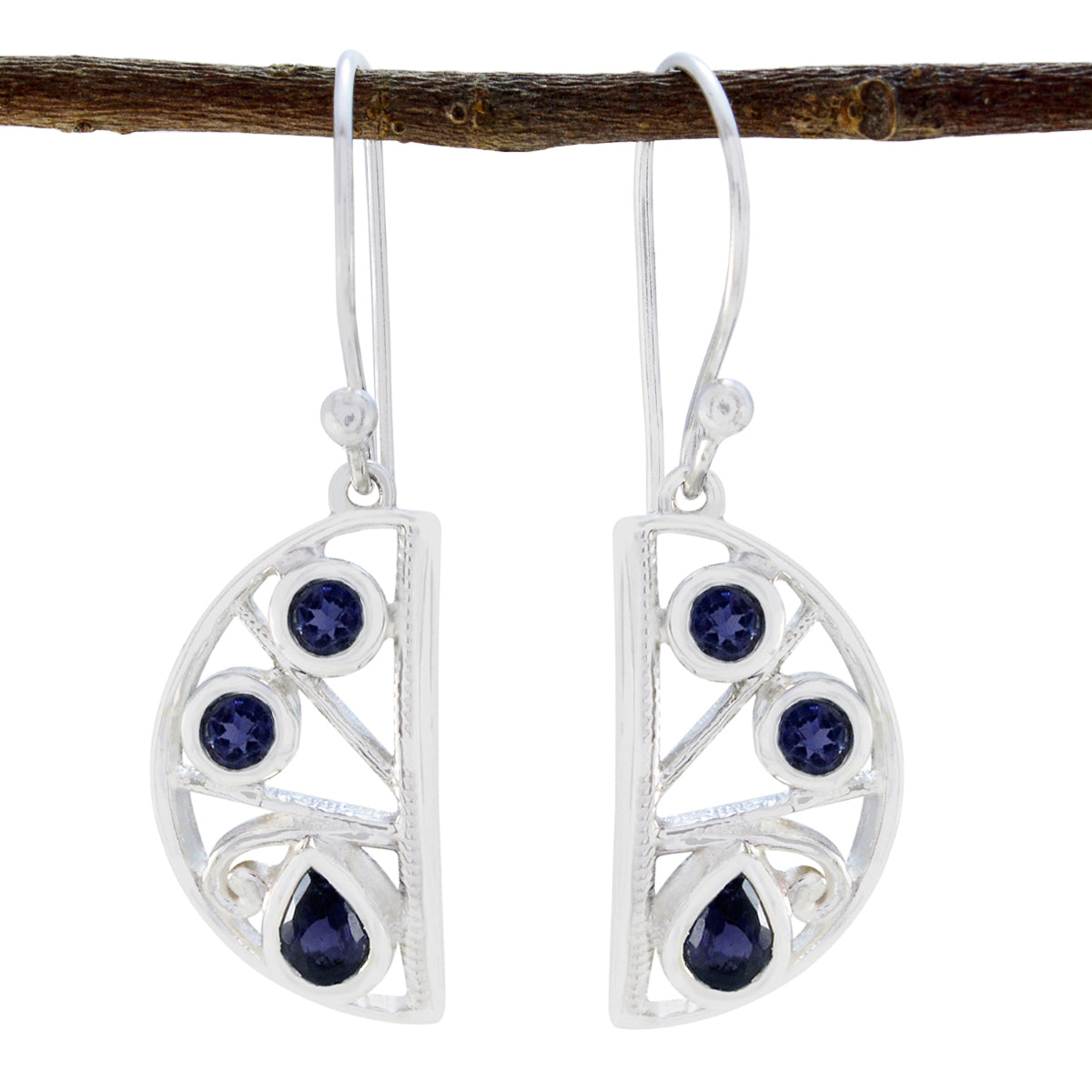 Chen Blue Mid weight Trilogy Dangle Earring Iolite Blue Dangle