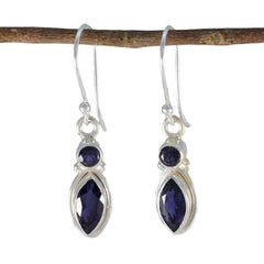 Autumn Blue Whisper thin Toi et Moi Dangle Earring Iolite Blue Dangle