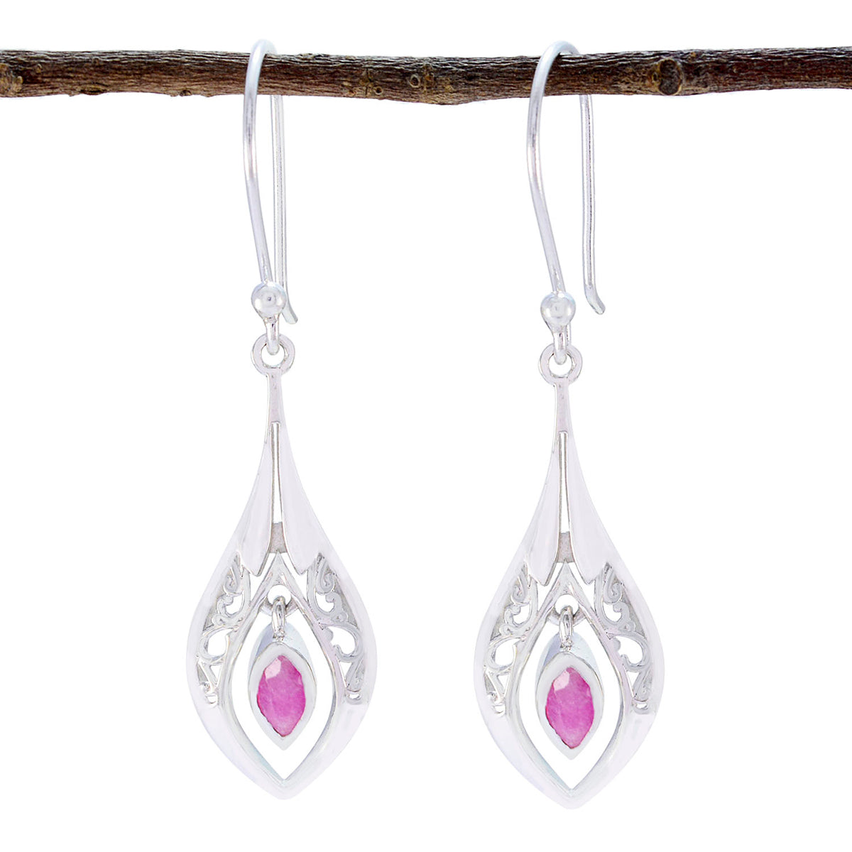 Ivy Red Whisper thin Solitaire Dangle Earring Indian Ruby Red Dangle