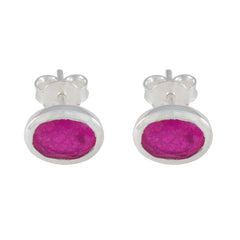 Jiwoo Red Delicate Solitaire Stud Earring Indian Ruby Red Stud