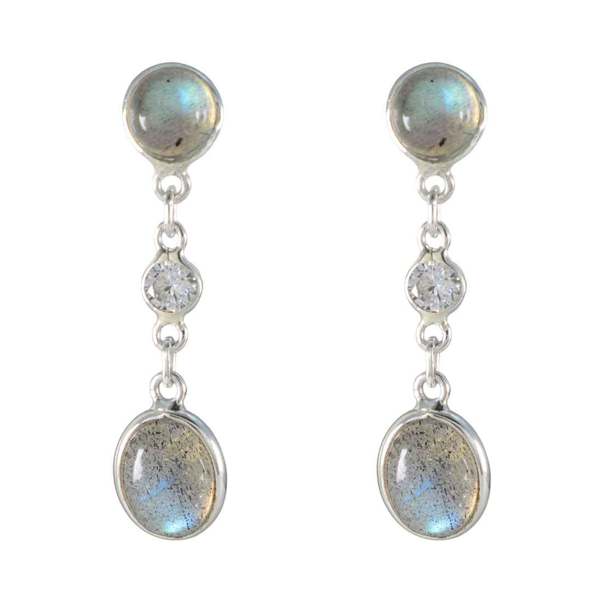 Yasmin Grey Delicate multiple Stud Earring Labradorite Gray Stud