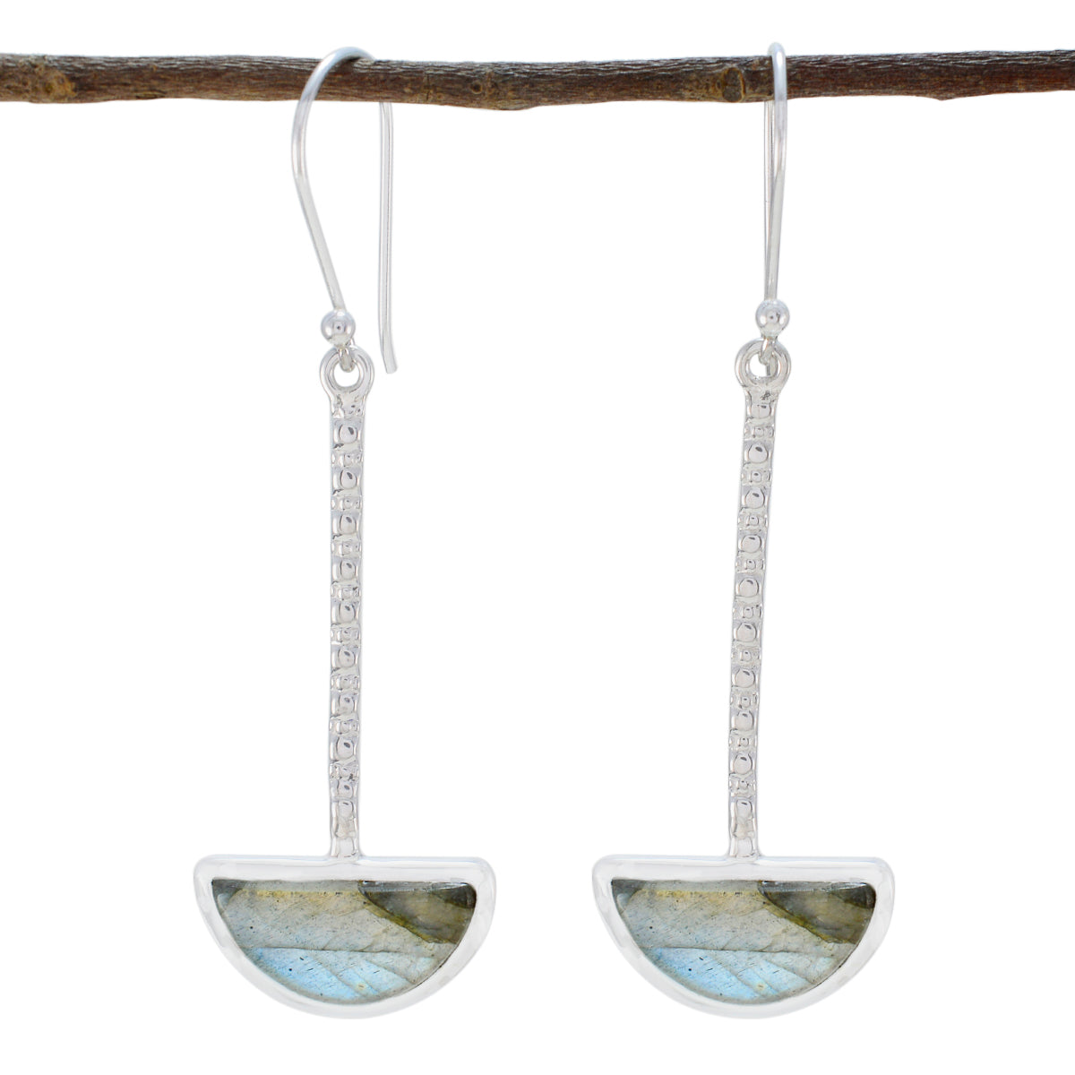 Jia Grey Mid weight Solitaire Dangle Earring Labradorite Gray Dangle