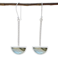 Jia Grey Mid weight Solitaire Dangle Earring Labradorite Gray Dangle