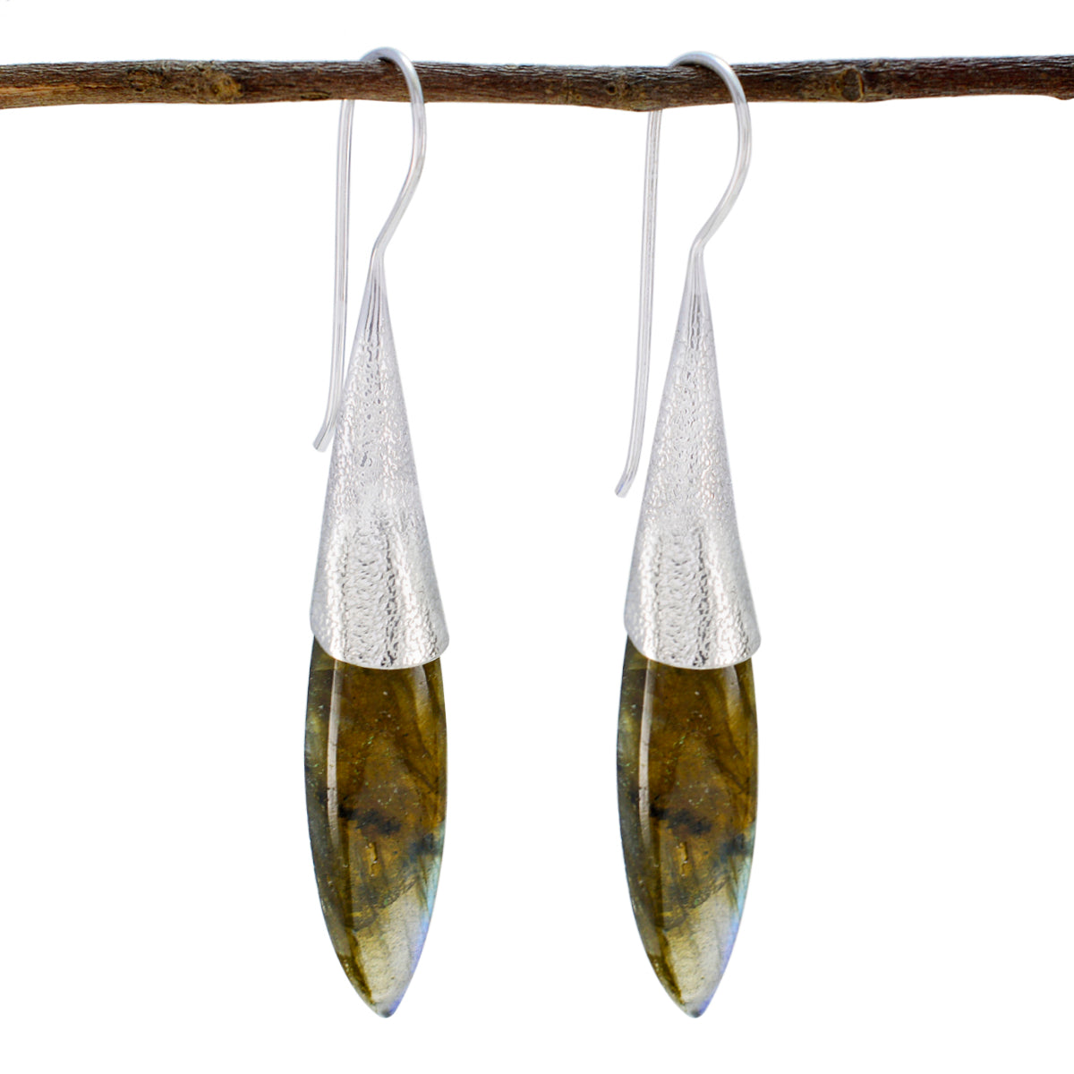 Hua Grey Edgy Solitaire Dangle Earring Labradorite Gray Dangle
