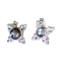 Mei Grey Delicate Solitaire Stud Earring Labradorite Gray Stud