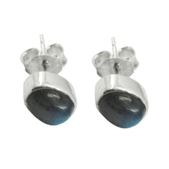 Min seo Grey Delicate Solitaire Stud Earring Labradorite Gray Stud