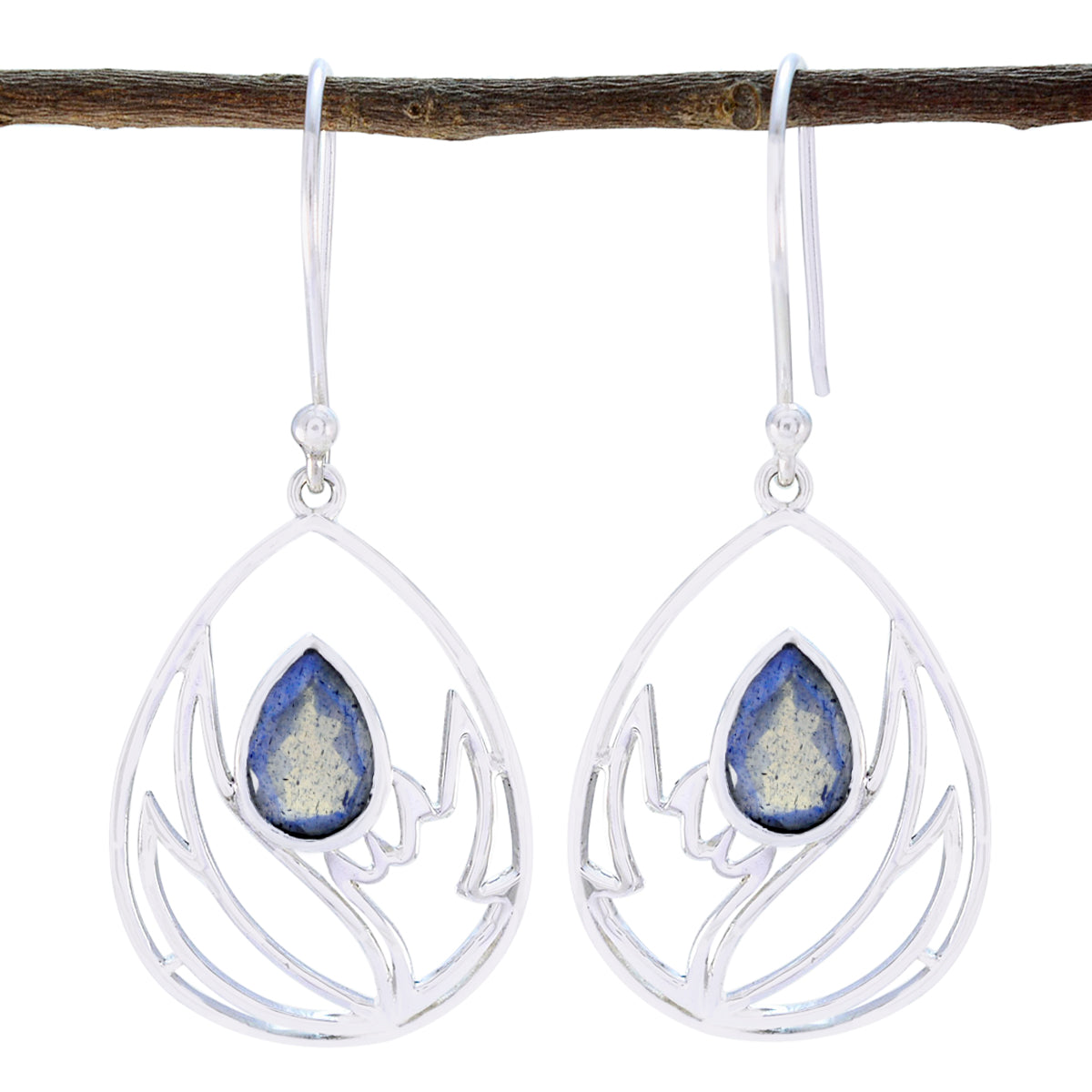 Yuki Grey Whisper thin Solitaire Dangle Earring Labradorite Gray Dangle