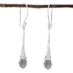 Emilia Grey Whisper thin Solitaire Dangle Earring Labradorite Gray Dangle