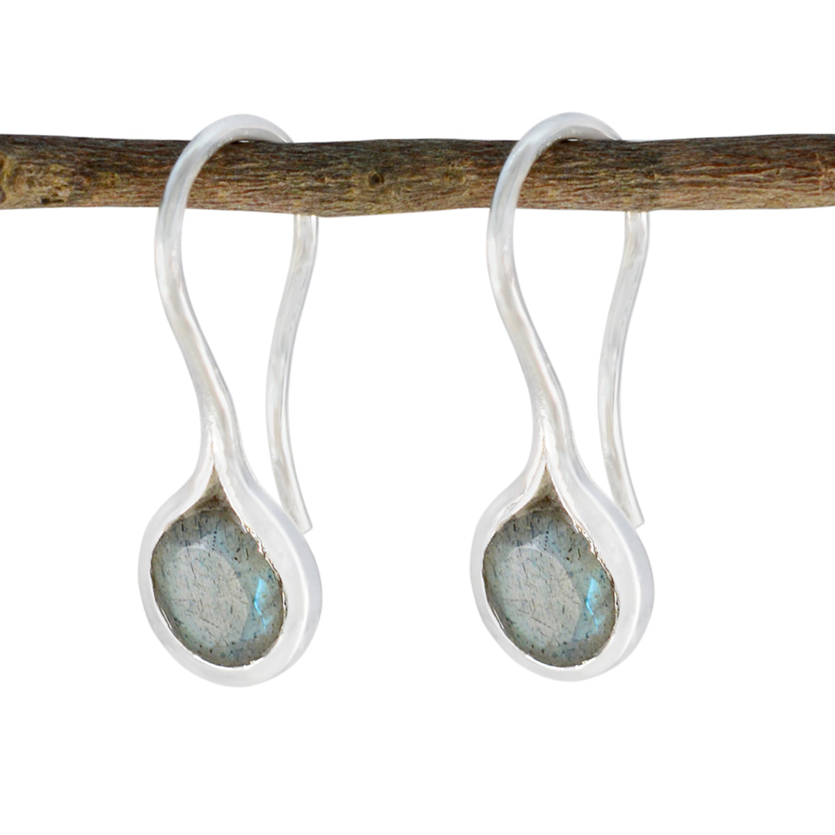 Isabelle Grey Delicate Solitaire Dangle Earring Labradorite Gray Dangle