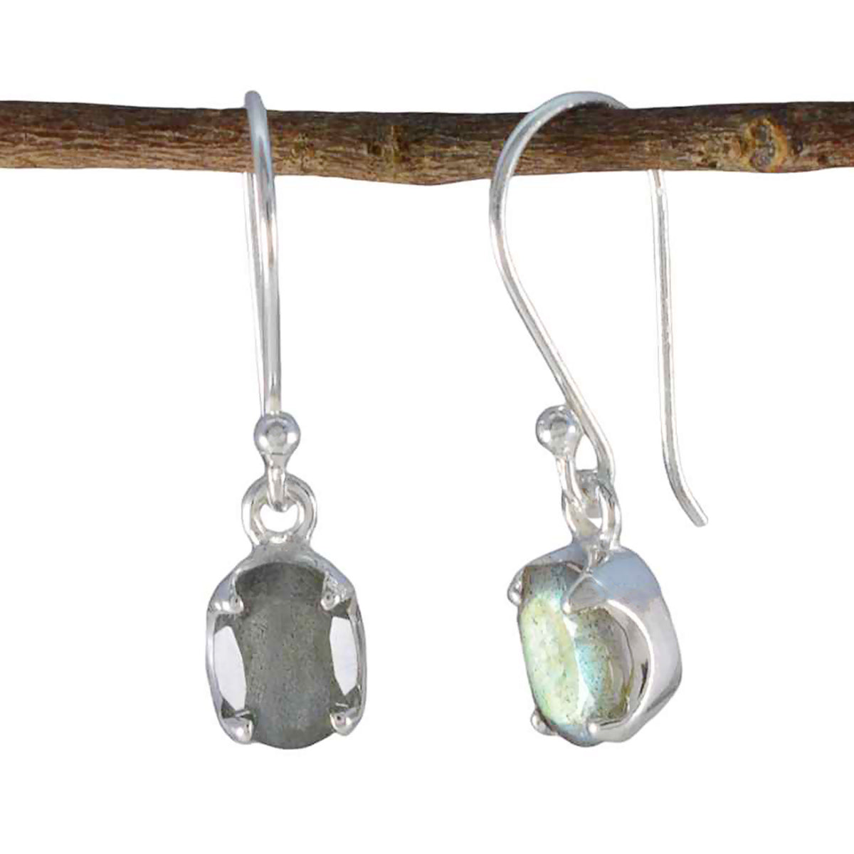 Alejandra Grey Delicate Solitaire Dangle Earring Labradorite Gray Dangle
