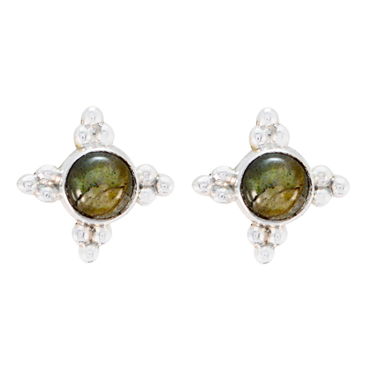 Amanda Grey Delicate Solitaire Stud Earring Labradorite Gray Stud
