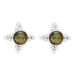 Amanda Grey Delicate Solitaire Stud Earring Labradorite Gray Stud