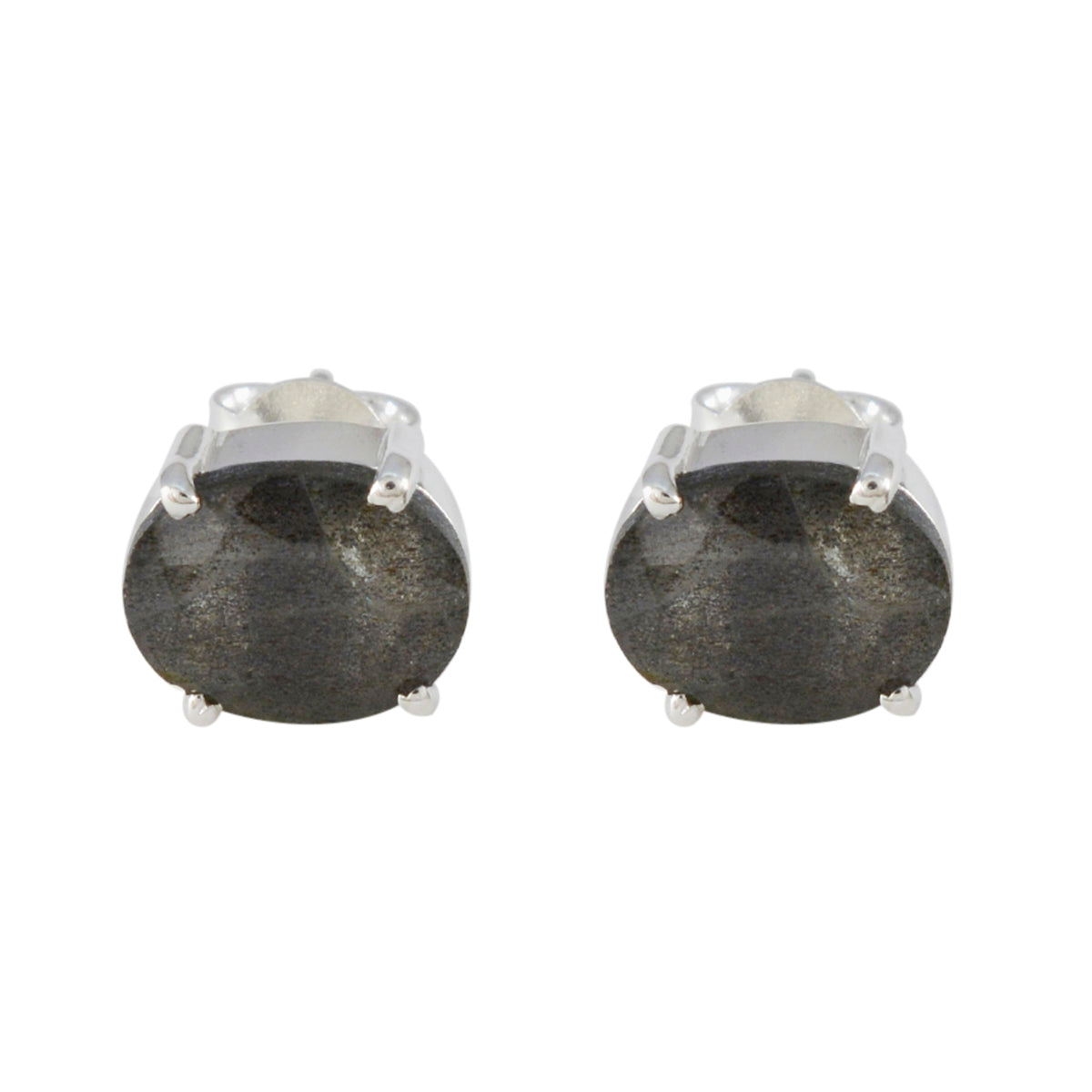 Ana Grey Delicate Solitaire Stud Earring Labradorite Gray Stud