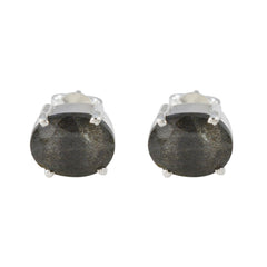 Ana Grey Delicate Solitaire Stud Earring Labradorite Gray Stud
