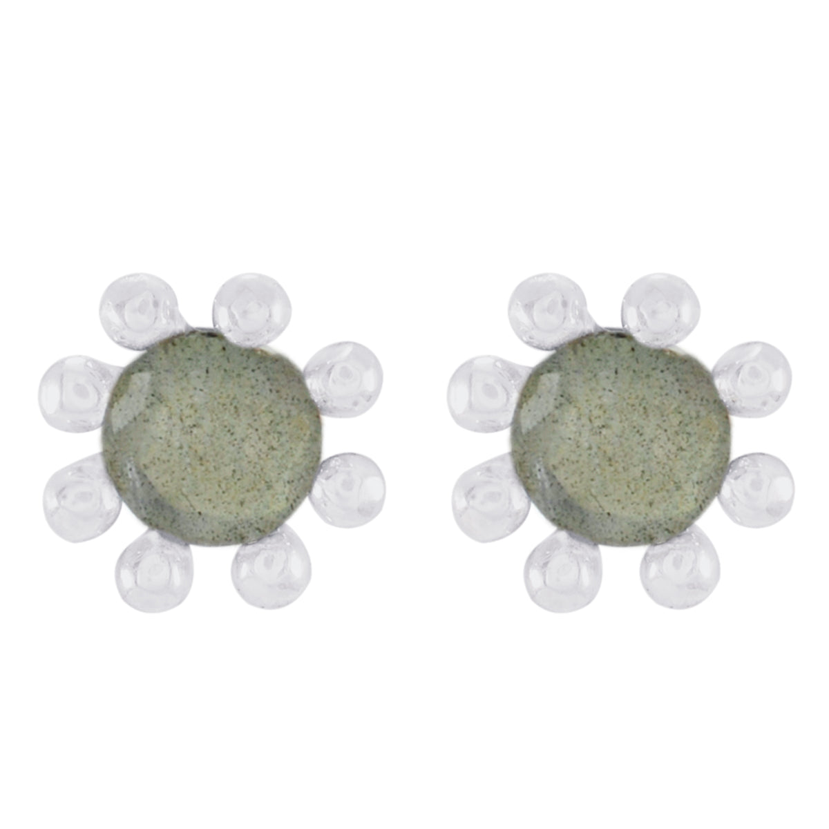 Antonia Grey Elegant Solitaire Stud Earring Labradorite Gray Stud