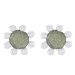 Antonia Grey Elegant Solitaire Stud Earring Labradorite Gray Stud