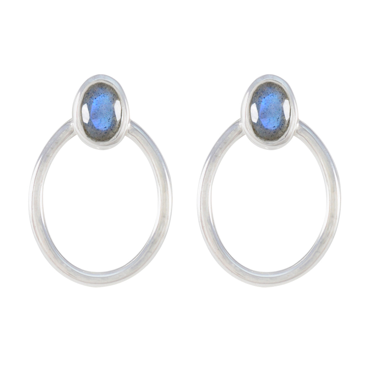 Riley Grey Dainty Solitaire Stud Earring Labradorite Gray Stud