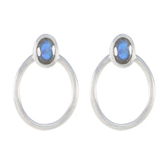 Riley Grey Dainty Solitaire Stud Earring Labradorite Gray Stud