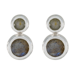 Ella Grey Minimal Toi et Moi Stud Earring Labradorite Gray Stud