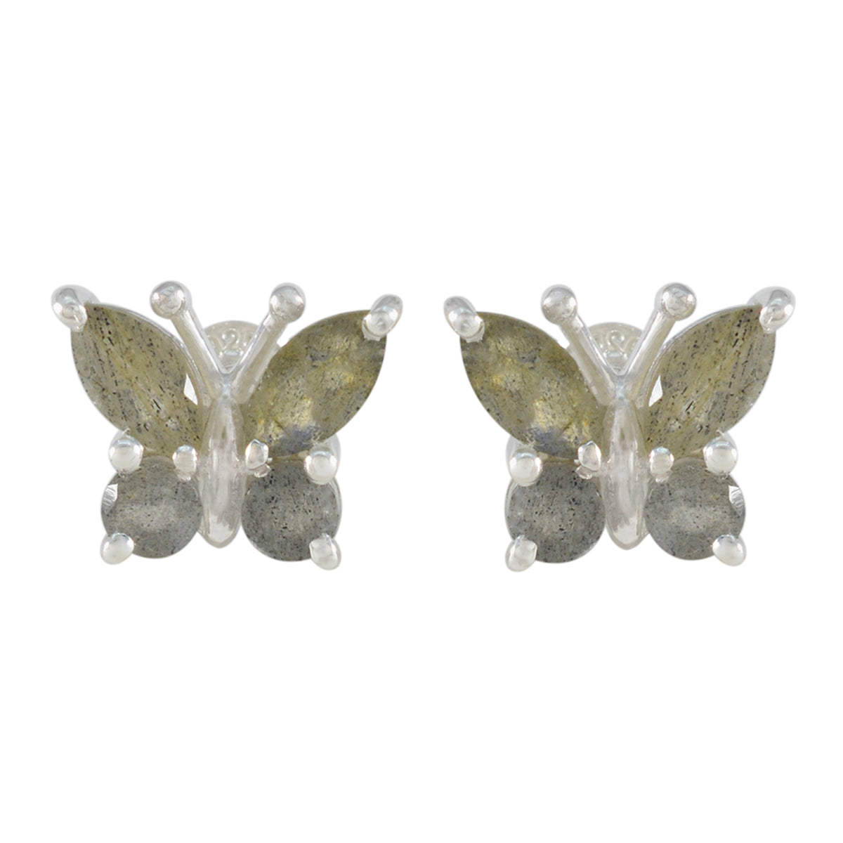 Ida Grey Whisper thin quarter Stud Earring Labradorite Gray Stud