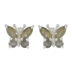 Ida Grey Whisper thin quarter Stud Earring Labradorite Gray Stud