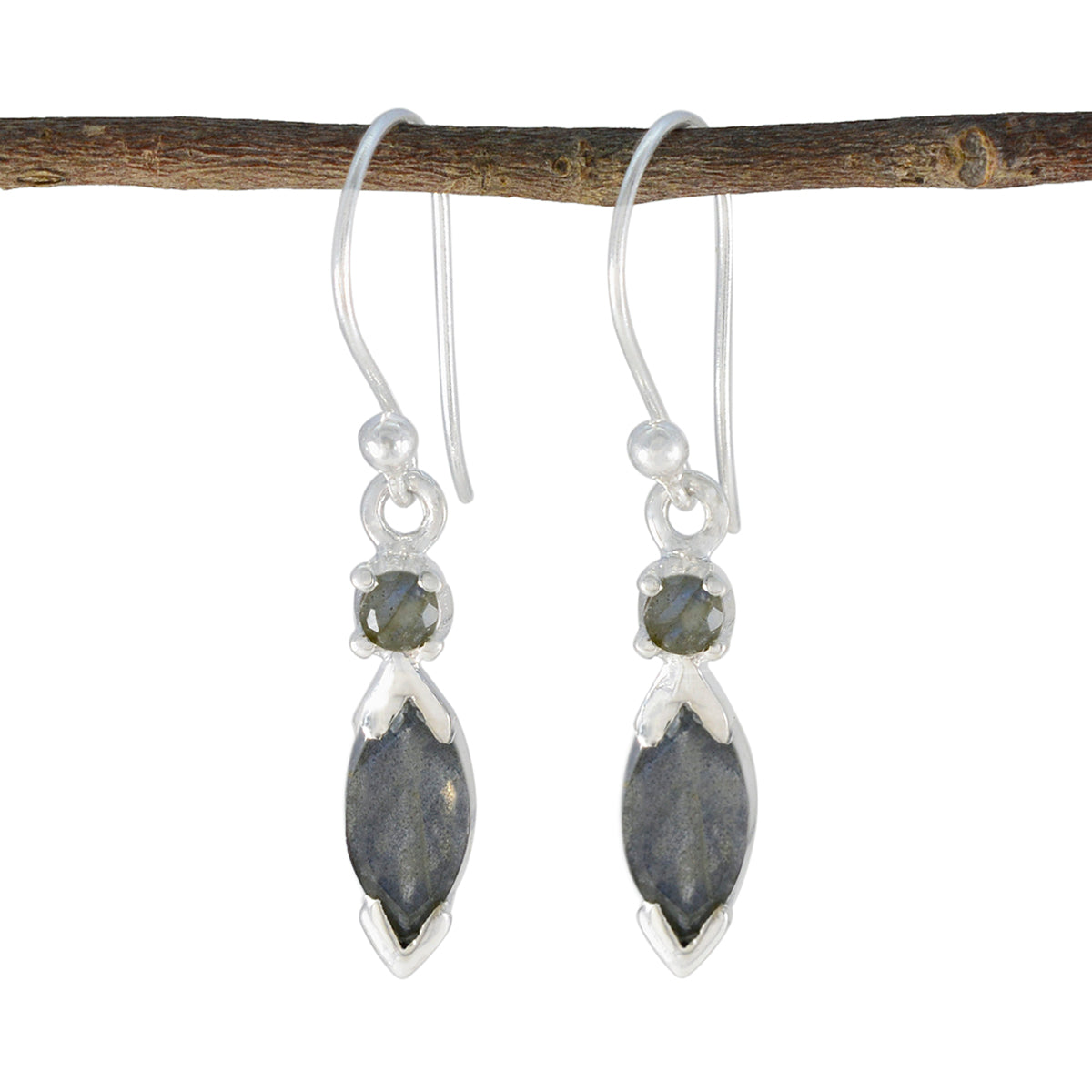 Mia Grey Whisper thin Toi et Moi Dangle Earring Labradorite Gray Dangle