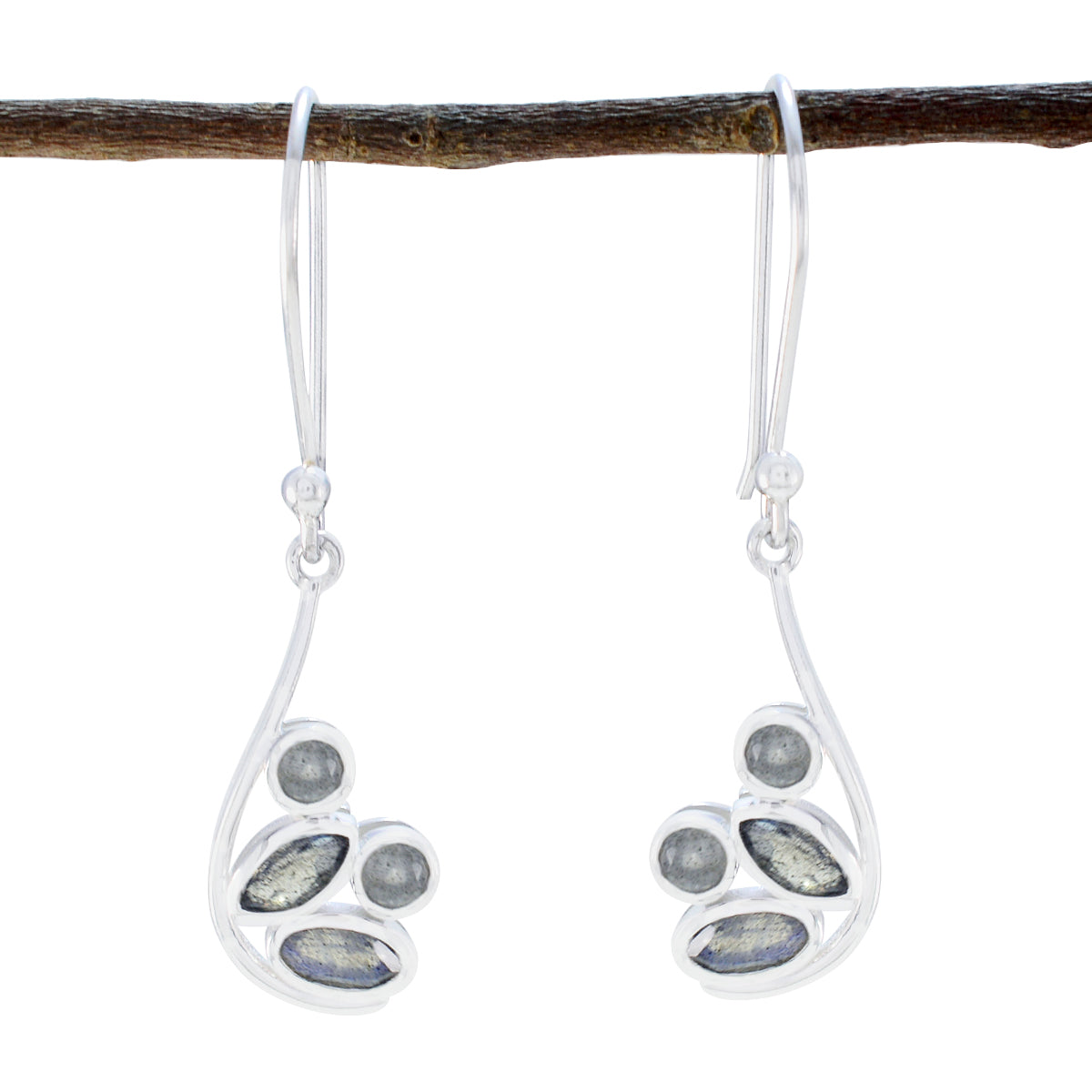 Camila Grey Delicate multiple Dangle Earring Labradorite Gray Dangle