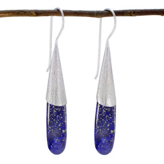 Naomi Blue Edgy Solitaire Dangle Earring Lapis Lazuli Blue Dangle