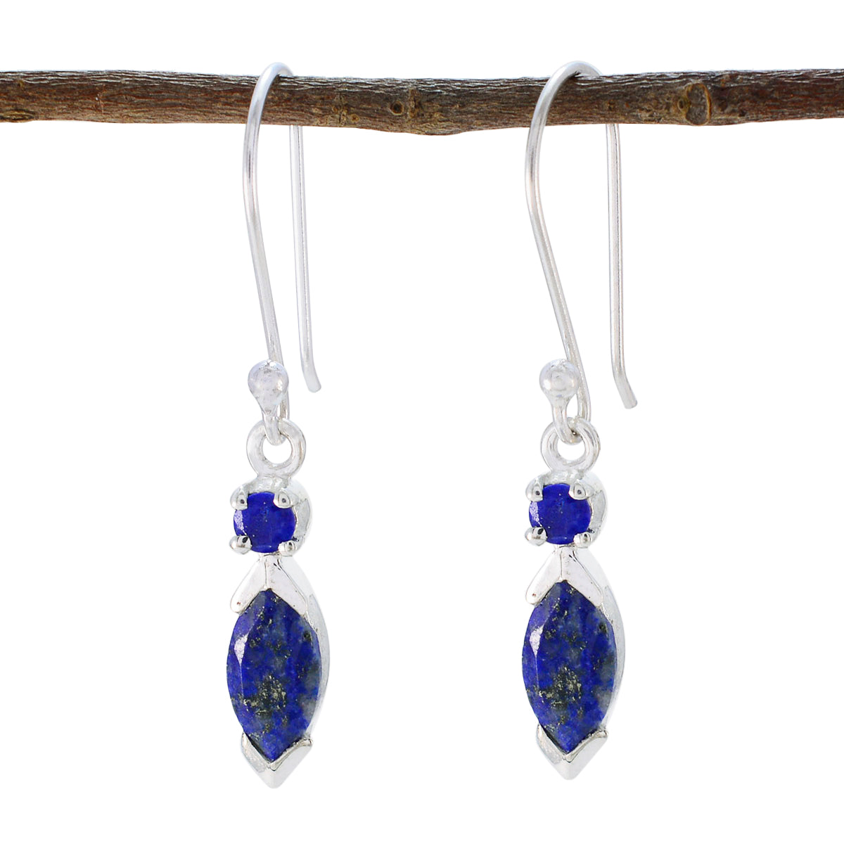 Mila Blue Whisper thin Toi et Moi Dangle Earring Lapis Lazuli Blue Dangle