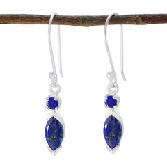 Mila Blue Whisper thin Toi et Moi Dangle Earring Lapis Lazuli Blue Dangle