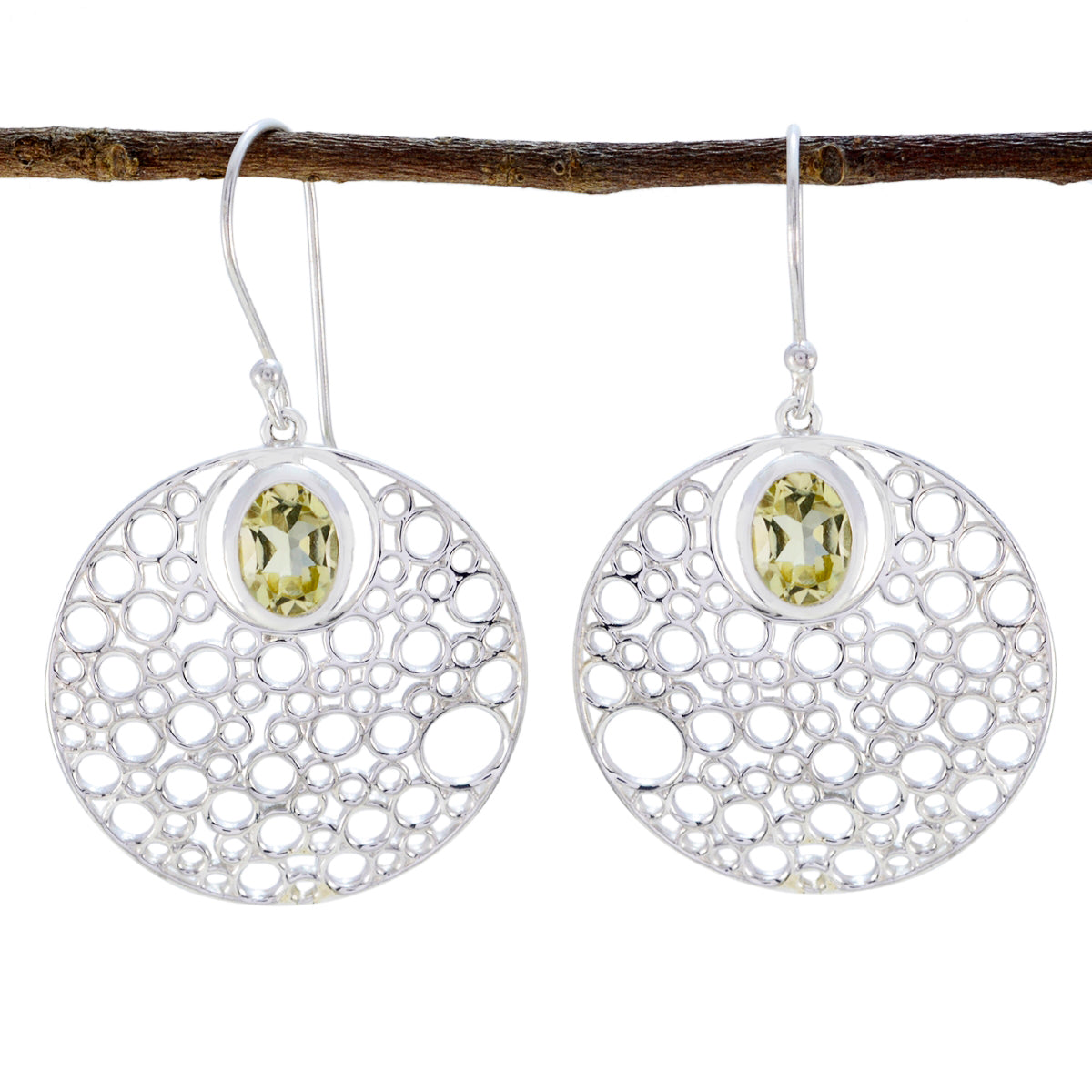 Ellie Yellow Edgy Solitaire Dangle Earring Lemon Quartz Yellow Dangle