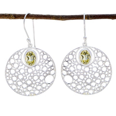 Ellie Yellow Edgy Solitaire Dangle Earring Lemon Quartz Yellow Dangle