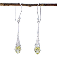 Emily Yellow Whisper thin Solitaire Dangle Earring Lemon Quartz Yellow Dangle