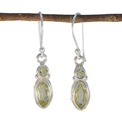 Ava Yellow Whisper thin Toi et Moi Dangle Earring Lemon Quartz Yellow Dangle