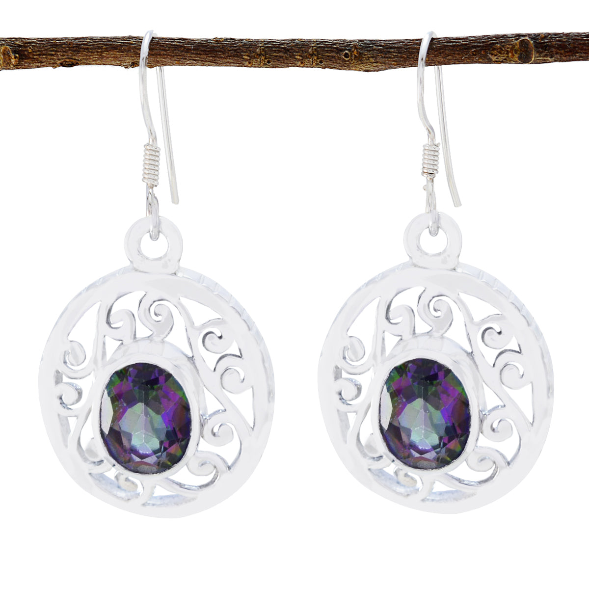 Ella multicolor Classic Solitaire Dangle Earring Mystic Quartz multicolor Dangle